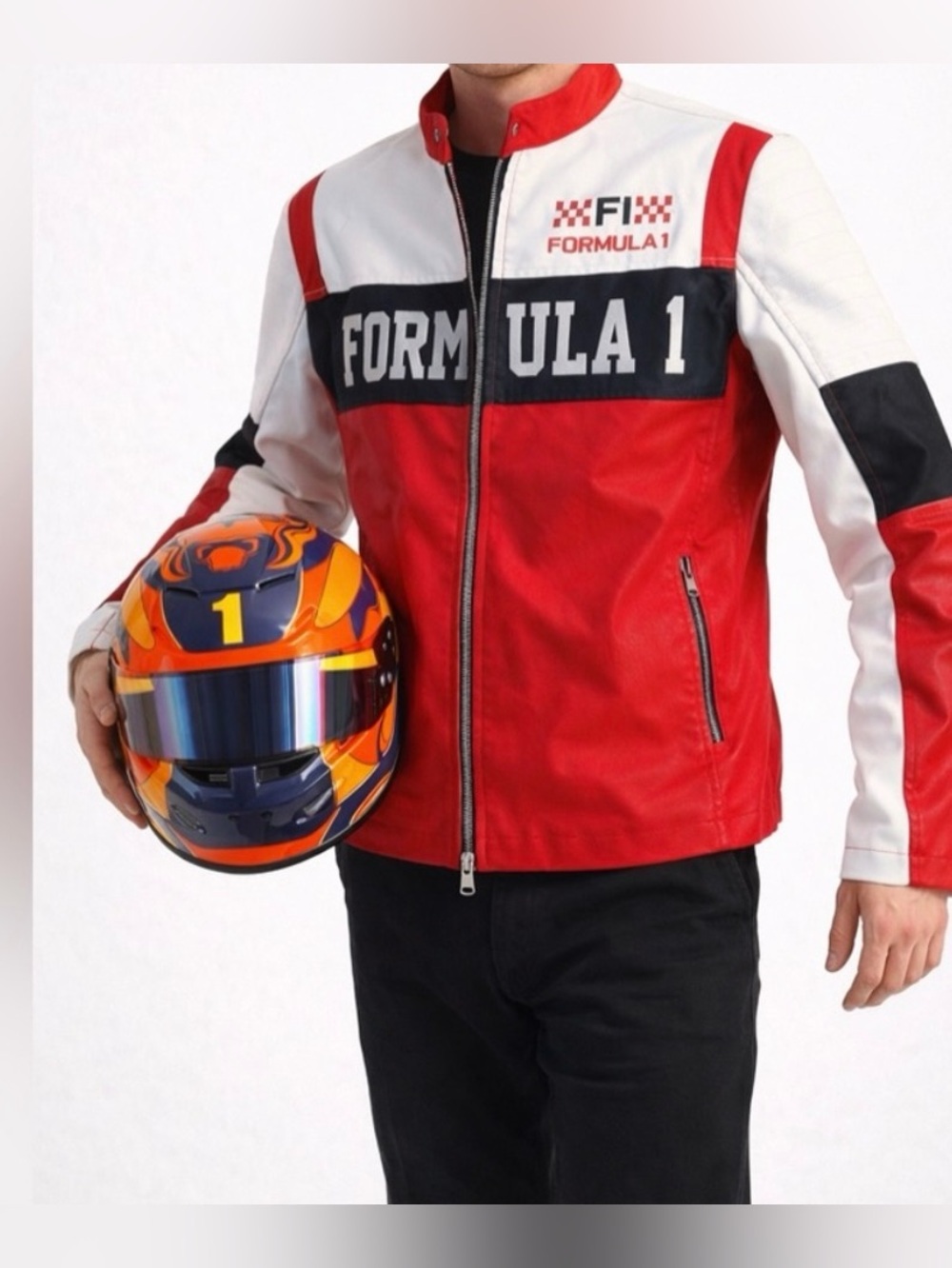 Red White & Black Formula 1 Racing faux leather Bomber Jacket